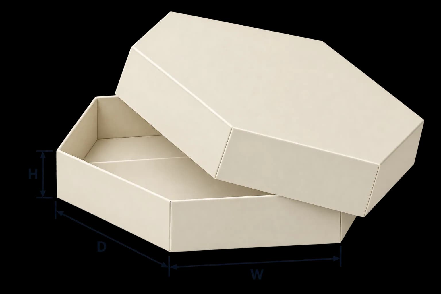 Hexagon Two Piece Boxes - Dimensioned 3/4 View